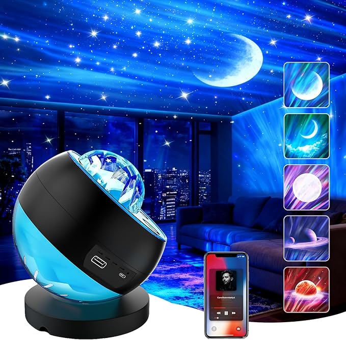 Galaxy Projector,Northern Lights Projector,3 HD Projection Lenses,Galaxy Projector for Bedroom,16-Color Moon Projector,Bluetooth Speaker Projector Light,Star Projector,Kids Bedroom Decor,Teen Gifts