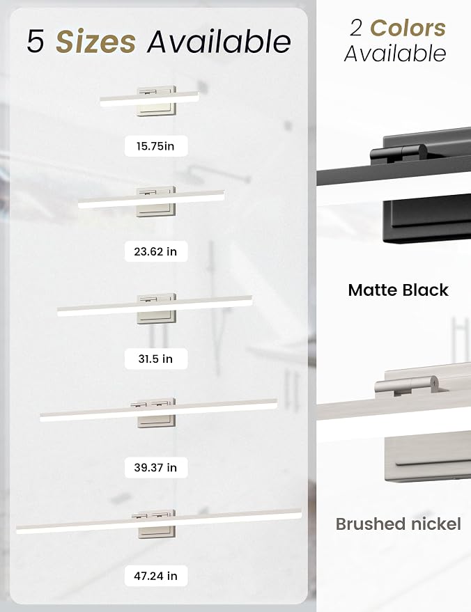 VOLISUN Modern Bathroom Vanity Light 48 inch, Rotatable, 40W Dimmable 5CCT Led Bathroom Light Fixture Over Mirror, Brushed Nickel Bar Vanity Light for Bathrooms Mirror Restroom-ETL Certificated