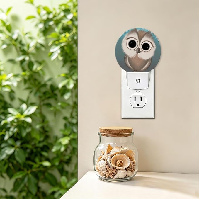 Night Lights Plug into Wall Cute Owl Night Light Energy Saving LED | Big Eyes Cartoon Animal Plug in Night Lights for Wall Socket with Dusk-to-Dawn Sensor for Bedroom, Bathroom and Living Room