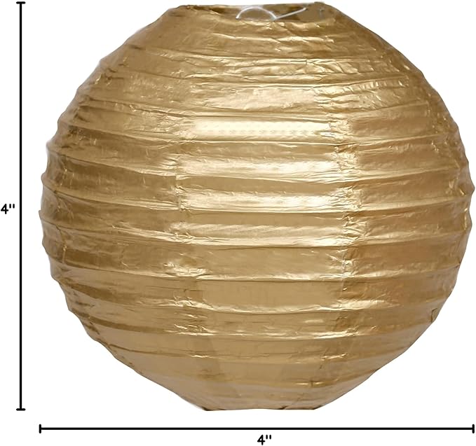 Pack Of 6 Round Paper Lanterns Lamp Wedding Birthday Party Decoration (Gold, 4"/10CM)