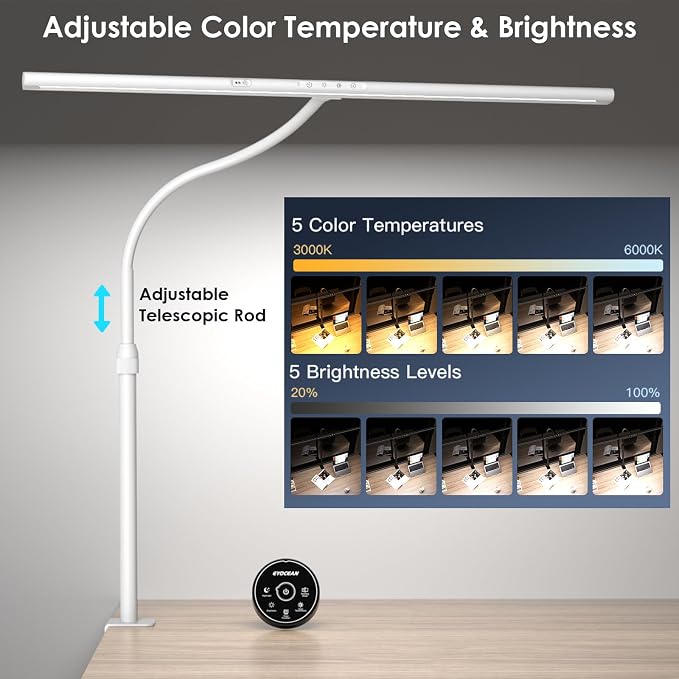 EYOCEAN Desk Lamp, 31.5" Desk Light for Home Office, Brightest 24W, Gesture Sensor & Remote Control, Dimmable & Color Temperature, Monitor Light Bar with Telescopic Rod, Height Adjustable