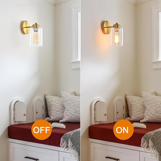 Metal Sconces Wall Lighting with Clear Glass Shade, Bathroom Vanity Light Matte Black Wall Sconce, Modern Wall Light Fixtures
