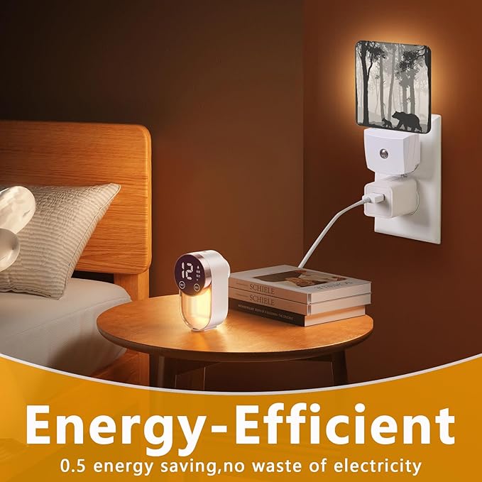 Bear Pine Tree Black Night Light, Plug-into Foggy Forest Nightlight White LED Lamp, Energy Efficient Decor Desk Lamp for Bedroom Hallway Stairs Bathroom