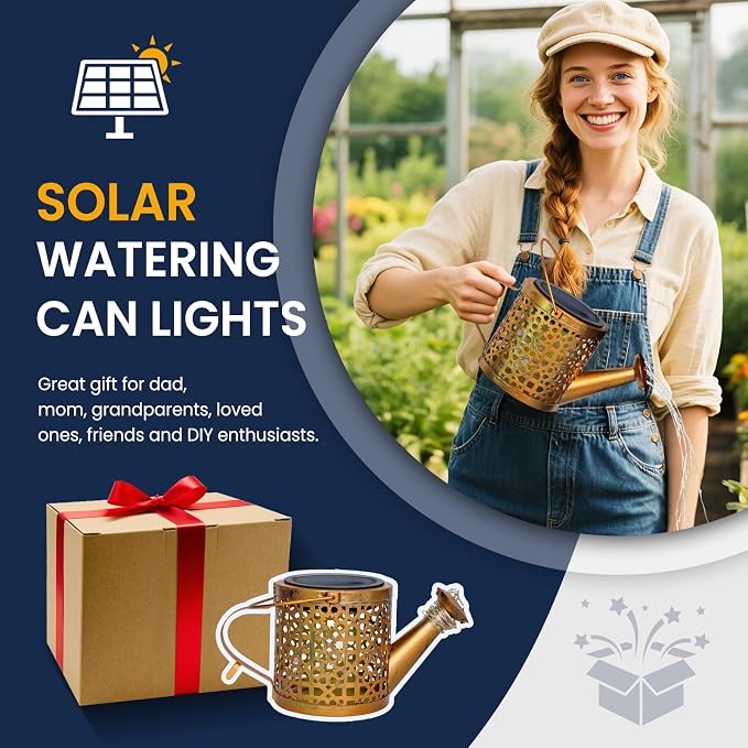 2 Pack Solar Lights Outdoor Decorative Metal Watering Can Lights | Outdoor Waterproof Small Patio Light Yard Lawn Pathway Decor Gardening Gifts for Women Mom Grandma