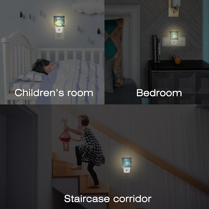 Full Moon and Sparkling Lake Night Light Plug into Wall, Magical Beach Dusk to Dawn Night Light, 0.5w Energy Saving Sleep Friendly Nightlights for Kids Boys Girls Home Decor