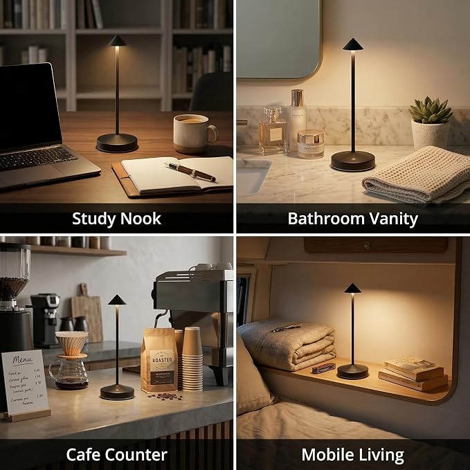 2 PACK Cordless Lamps,Battery Rechargeable Table Lamp,Portable Lamps,2 Level Brightness Dimmable Night Light,Minimalist Design, Cordless Table Lamps for Living Room/Restaurant/Couple Dinner(Black)