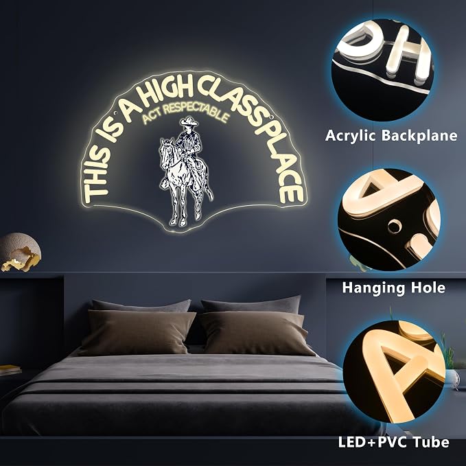 This Is A High Class Place Neon Sign, Western Riding Cowboy Neon Light, USB Powered LED Neon Light, Elegant Wall Decor, Bar Sign, Restaurant Decor for Man Cave Farm Party Birthday Gifts(16.5 * 11.8in)