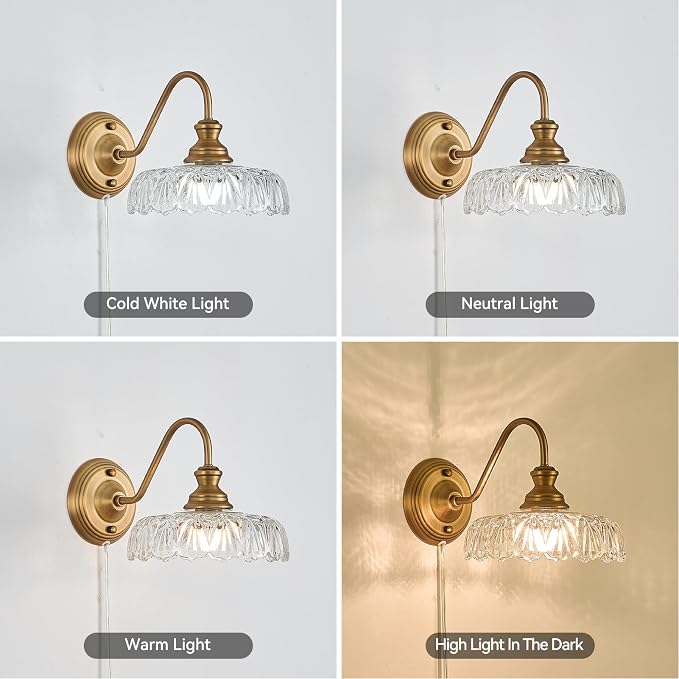 HDDFL Vintage Plug in Wall Scone Bedside Wall Lamp Plug Corded Matte Brass Bedroom Light Fixtures in Door Lighting Fixture for Living Room Hallway Corridor
