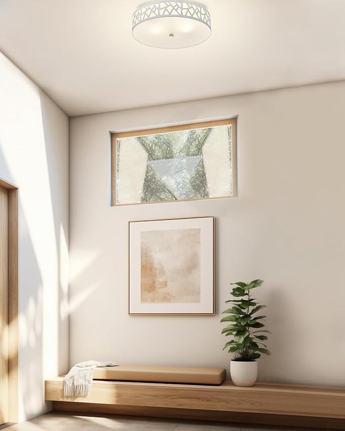 2-Light Flush Mount Ceiling Light, 12 inch Modern Close to Ceiling Light Fixture with White Metal and Frosted Glass Shade for Hallway, Kitchen, Bedroom(2 PK)