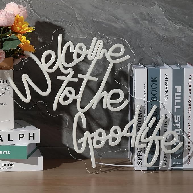 Welcome To The Good Life Neon Signs for Wall Decor LED Neon Light Signs USB Letter Light Up Sign for Bedroom Kids Room Birthday Christmas Party Wedding Bar Decoration Gifts(13.4x17.2 inch)