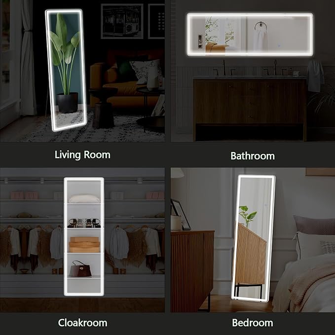 Lighted Full Body Mirror, 65x21 Wall Mounted Mirror with 3 Color Lights | Aluminum Frame Design with Tempered Glass, Wall Mounted Mirrors for Bedroom Decor, Cloakroom and Daily Dressing