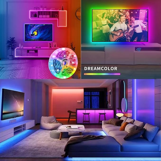 Battery Operated LED Strip Lights 13.12ft RGB Color Changing, Music Sync, Remote & App Control for Bedroom, Party, TV, Decor (13.12ft)