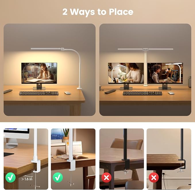 Upgraded LED Desk Lamp for Home Office with RGB, Rotatable Computer Desk Light with Remote, Tall Table Lamp with Clamp for Working, Dimmable Dual Head Task Lighting for Monitor PC, 22W