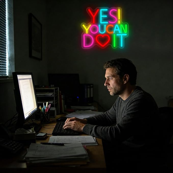 Yes You Can Do It Neon Sign for Bedroom Wall Decor | Dimmable motivational neon light, teen bedroom office desk decor, encouraging birthday gift for students, size 11.8*10.2 in