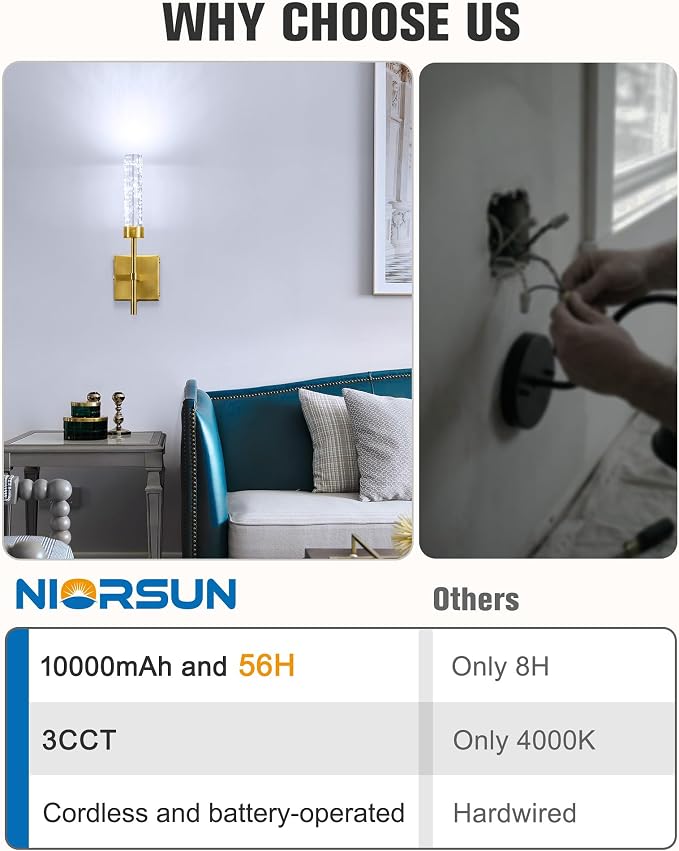 Crystal-Inspired Bubble Wireless Wall Sconces, 10000mAh Battery Operated Wall Sconces Set of 2, 3 Color Temps Rechargeable Wall Lights with Remote, Dimmable Wall Lamp for Living Room Bedroom