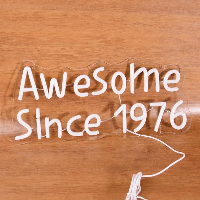 Awesome Since 1976 Neon Signs Happy 50 Years Old Birthday LED for Men Women | Warm White Fifty Glowing Light for 50th Wedding Anniversary Party Decorations