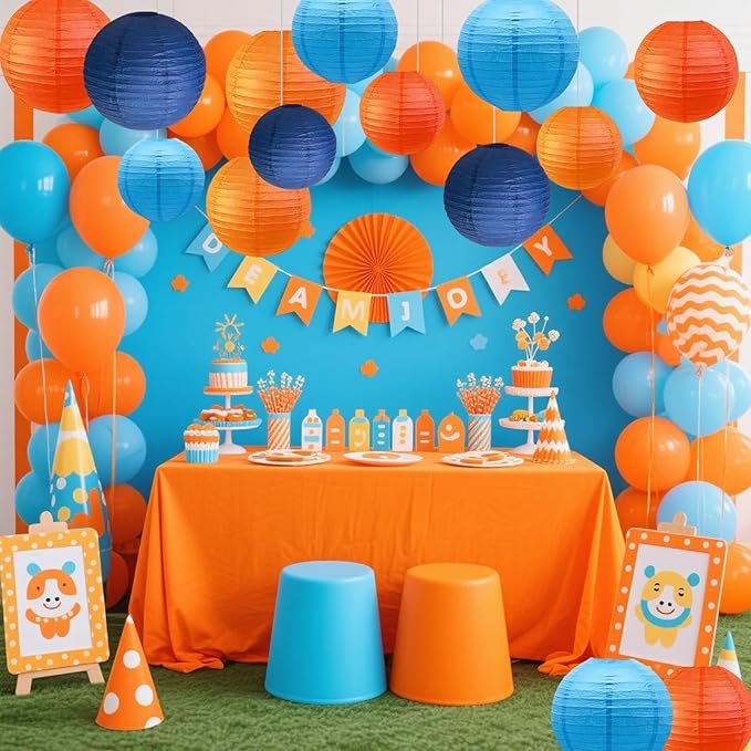 Blue and Orange Party Decorations,12pcs Paper Lanterns for Birthday Baby Shower Wedding Party Decorations