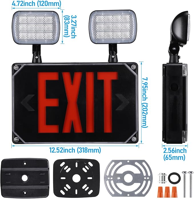 LEONLITE 6-Pack Wet Location LED Exit Sign with Emergency Lights Black | UL Listed, AC 120/277V, Outdoor Hardwired Red Letter Exit Light with Battery Backup, 2 Dual Heads, Double Face