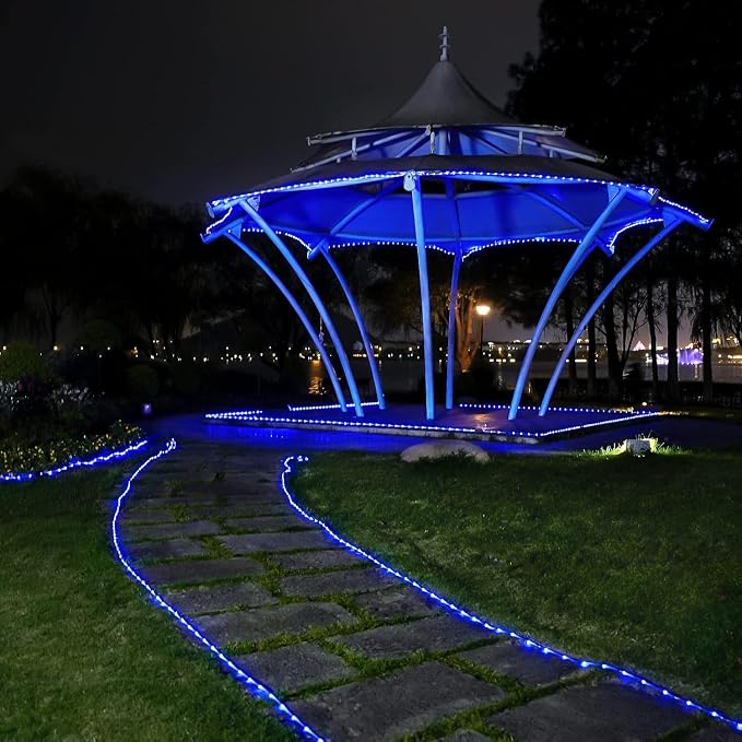 JMEXSUSS 2 Pack 100 LED Blue Solar Rope Lights, Solar Tube Lights Outdoor | IP65 Waterproof, 8 Modes, 33ft Trampoline Light for Xmas Fence Yard Walkway Path Garden Decor