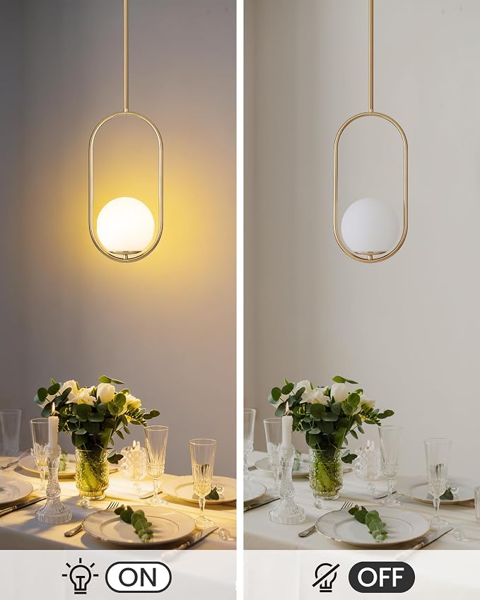 Yunnix Pendant Lights Kitchen Island, Pendant Light Fixtures, 2 Pack Modern Brushed Gold Globe Glass Pendant Lighting, Brass Mid Century Chandelier One Light for Bathroom Bedroom Dining Room