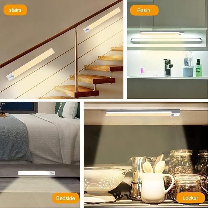 8Inch Under Cabinet Lighting Rechargeable with Charge Station, 6Pack | Motion Sensor Light Indoor 3 Color Dimmable Closet Light Battery Operated, Magnetic Under Counter Lights for Kitchen Stair