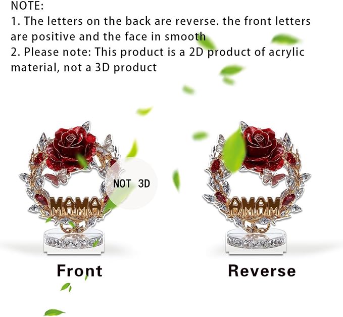 Rose Flower Ornament Acrylic DIY Crafts Mothers Day 2D Flat Rose Wreath Tabletop Present Butterfly Pattern Desktop Ornament for Home Decoration Gifts