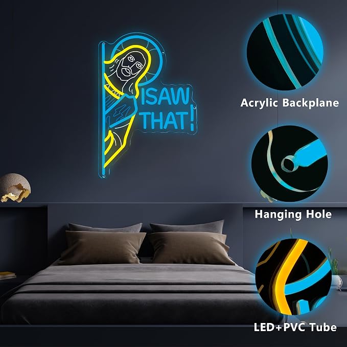 I Saw That Jesus Neon Signs for Wall Decor,Dimmable 3D Printing Jesus LED Sign,Usb Powered Neon Light for Door Room Bedroom Man Cave Party Christmas Birthday Gifts(11.4 * 16.9in)