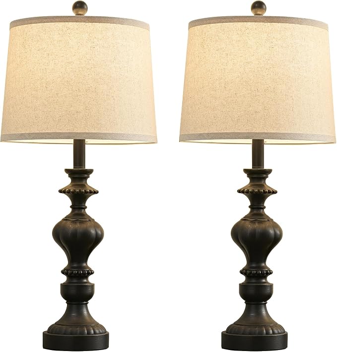 SAIWEYA 27.5" Farmhouse Table Lamps Set of 2, 3 Way Dimmable Touch Lamps | Touch Control, Dimmable, USB C+A Ports & AC Outlet, Bulbs Included, Bedside Nightstand Lamp for Living Room, Bedroom