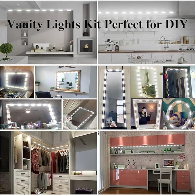 Hollywood Style Vanity Lights Kit, LED White 10ft Dimmable Mirror Lights,Vanity Lights for Mirror, Full Body Mirror, Vanity Mirror, Makeup Table & Bathroom Lighting(Mirror Not Include)
