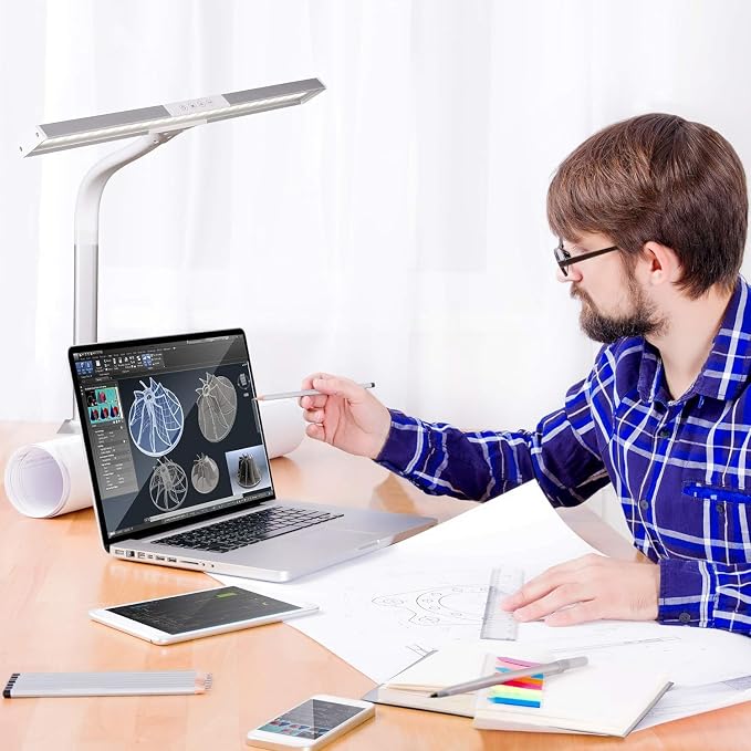 OttLite Extra Wide Area ClearSun LED Clamp Lamp, Silver | Designed to Reduce Eyestrain | Sturdy Clamp | 5 Brightness Settings | 3 Color Temperature Modes