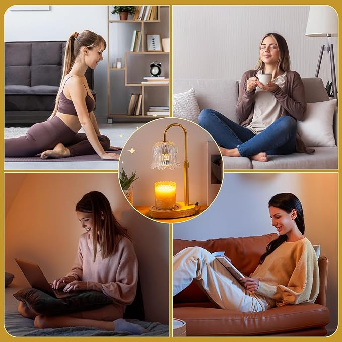 CRMILL Candle Warmer Lamp Electric Timer - Candles Height Control Dimmable Warmers Scented Lamps No Flame Heat Warm Melt Wax Jar Modern Home Decor Table Lights for Home Living Bedroom