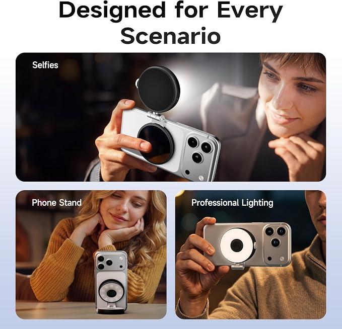 7RYMS 7Lite L1 Magnetic Selfie Light for MagSafe iPhone, LED Fill Light | CRI95 Lighting, 360° Rotation and Built-in Mirror. Magnetic Mount for Selfies, Video Call, Streaming and Photography (Black)