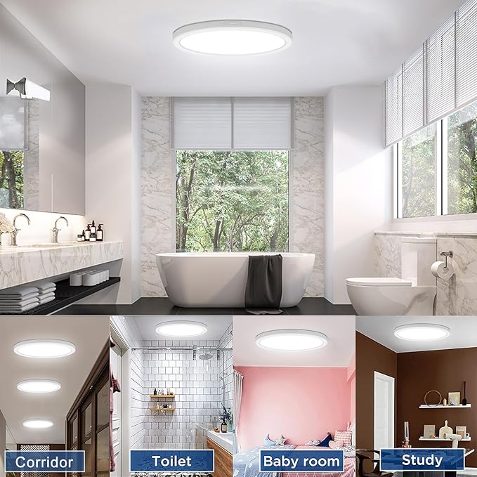 11 inch LED Ceiling Light Flush Mount, Ultra Slim 0.63" Thick Round Flushmount Ceiling Lamp 8 Pack Dimmable 5000K Daylight Ceiling Light Fixture for Bathroom,Kitchen,Closet, ETL Listed (White)