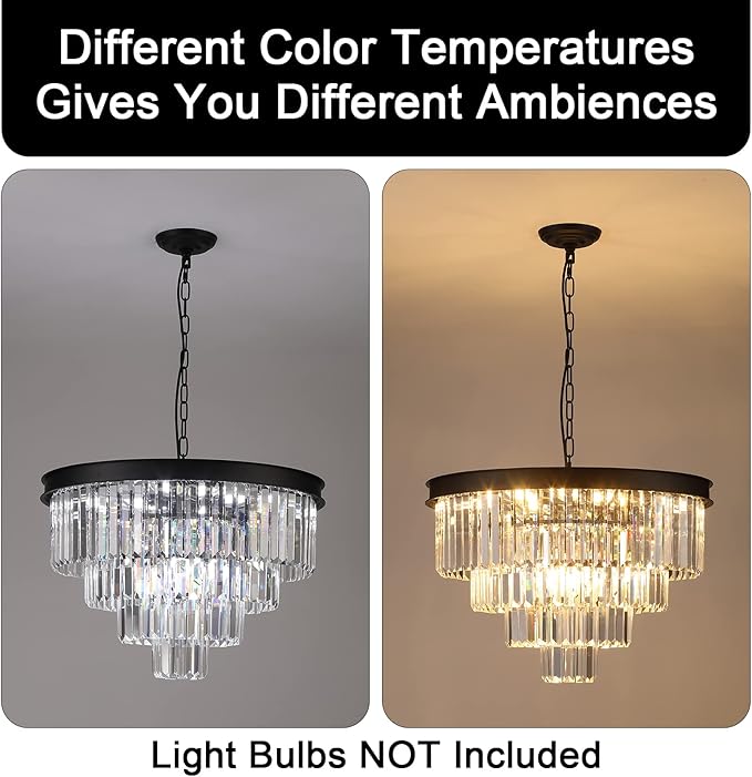 Modern Crystal Chandeliers 24" Round Top K9 Crystals Chandelier Adjustable Ceiling Light Fixture 4-Tier K9 Crystal Pendant Lamp 12-Light for Dinning Room Living Room Foyer
