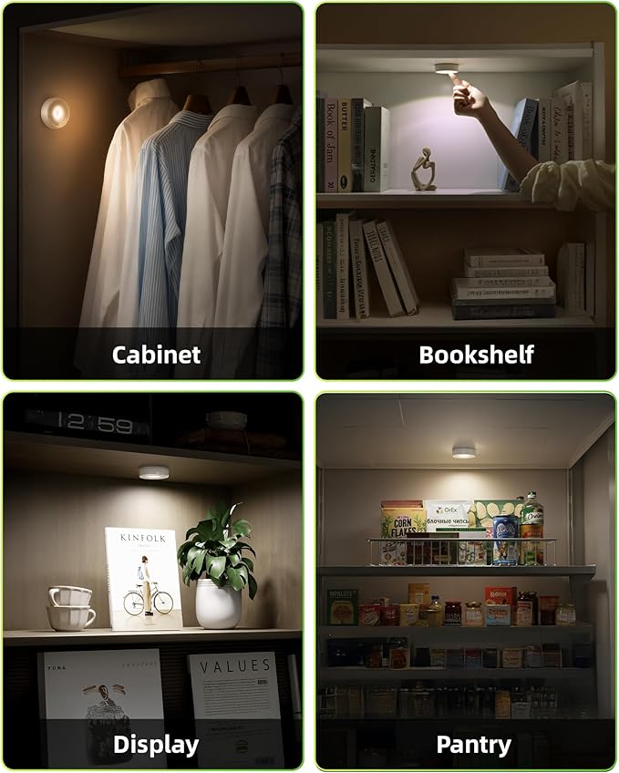 EZVALO LED Puck Lights, 50Lumens, Touch Light, 2.5'' Mini Tap Light, Rechargeable Sitck On Tap Lamp, 3 Color Temps, Under Cabinet Lights Wireless, Ideal for Kitchen,Closet,Pantry,Camper(4 Pack)