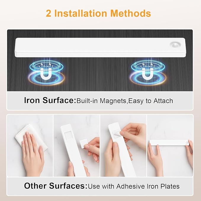 6 Pack Under Cabinet Lighting, USB Rechargeable Motion Sensor Light Indoor, Battery Operated Closet Light, LED Cabinet Lights, Stick On Dimmable Under Counter Lights for Kitchen
