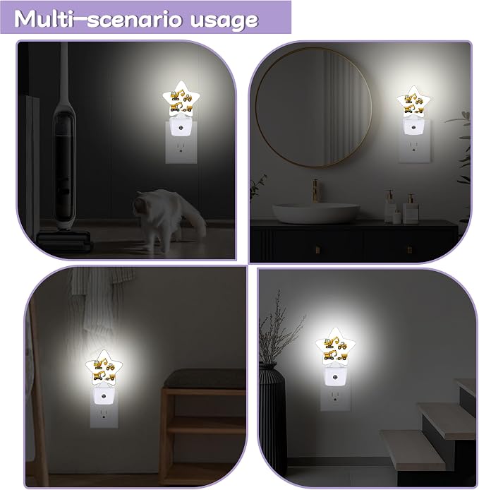 Nightlight,Cartoon Construction Vehicles Decorative Night Lights Plug Into Wall,Night Light with Auto Sensor for Bedroom,Nursery,Hallway,Stairway,Gifts