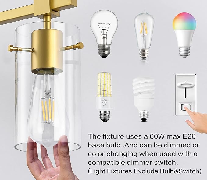 SOLFART Gold Vanity Light Fixtures Bathroom Lighting Over Mirror Wall Lights 5 Lights Bathroom Light