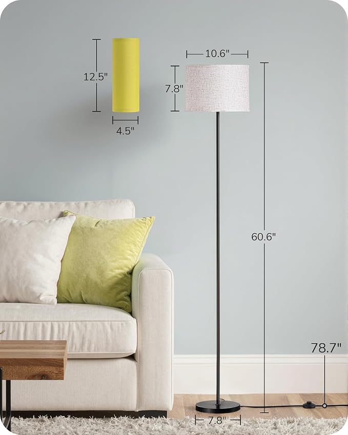 EDISHINE 2 Lampshades Modern Floor Lamps for Living Room Green | 63.7", Remote Control, Foot Switch, 2700-6000K Dimmable, 9W Bulb Included, Minimalist Standing Lamp for Bedroom, Office