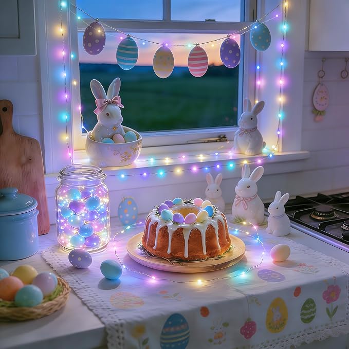 JMEXSUSS 2 Pack Pastel Fairy Lights Battery Operated, Total 200 LED 66ft | with Remote, 8 Modes, Easter lights Outdoor Waterproof, Pastel Twinkle String Lights for Xmas Bedroom Indoor Easter Decor