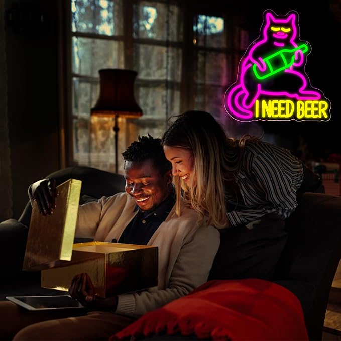 I Need Beer Neon Sign for Wall Decor Drinking Beer Neon Light for Man Cave | Dimmable LED Neon,Drinker Birthday Beer Gifts,Led 5V USB Powered,Bar,Pub,Bistro,Party Decor,Business Wall Art,13.3*14.1in