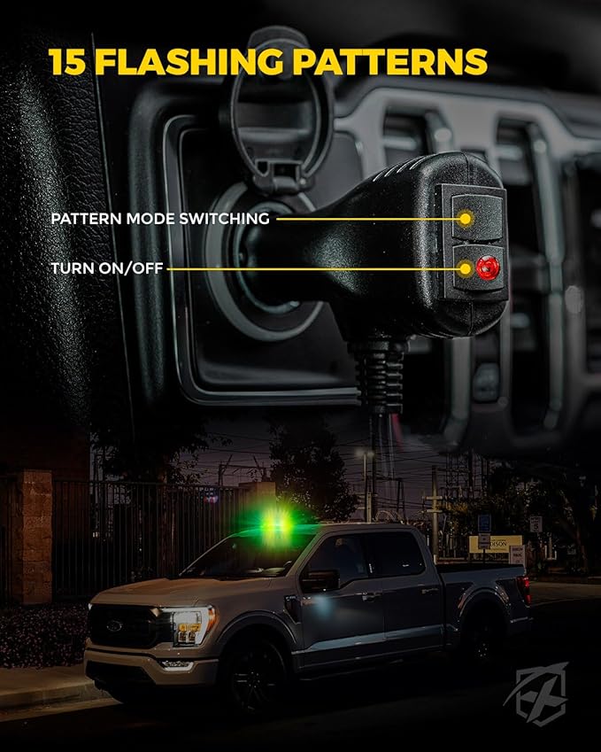 Xprite Upgraded 12" 72LED Rooftop Mini Strobe Lights, Emergency Safety Flashing Beacon Light Bar with Magnetic Base for 12V-24V Construction Vehicles, Trucks, Snow Plow, Postal Car (Amber/Green)