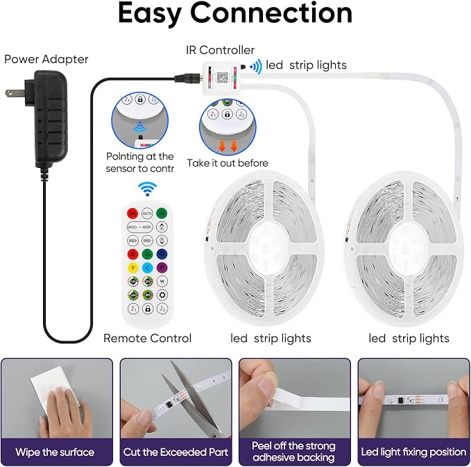 IC Smart RGB LED Strip Lights, 100FT LED Lights for Bedroom, App Control/Remote Control, Music Sync, DIY Design, Rainbow Chasing Effects, Strip Lights for Home, Party Decor | Color Changing, Multiple Colors Chasing Effects, APP & Remote Control, Timer ...