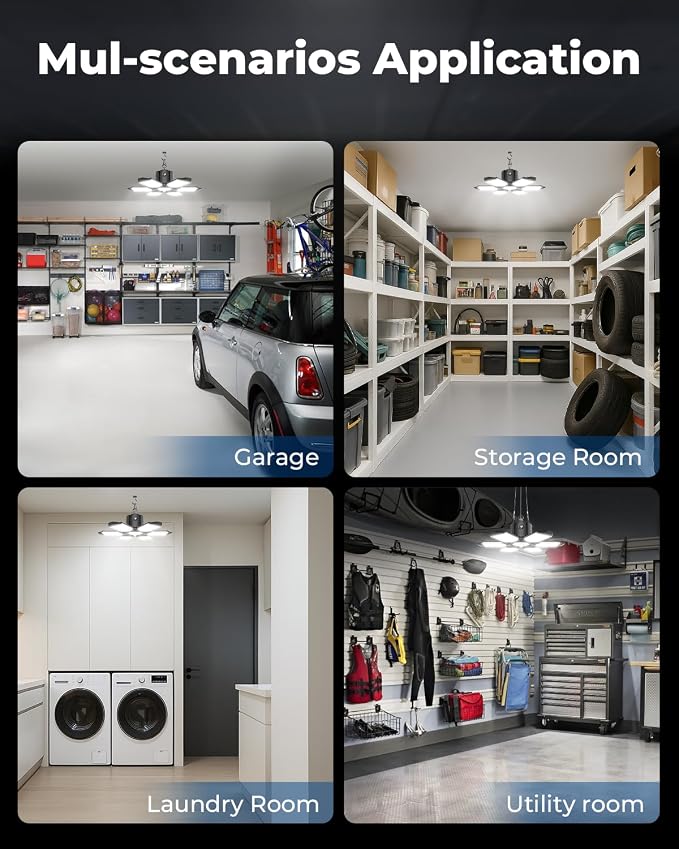2 Pack Motion Sensor Garage Light Plug in, 20000LM Shop Light 6500K | 3 Modes, 6 Deformable Panels, Indoor Motion Activated LED Light for Garage, Workshop, Utility Room