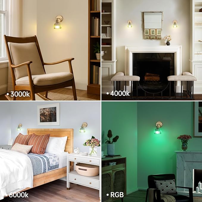 Shenmoyl Vintage 5000 mAh Battery Operated Wall Sconce with Green Clear Tulip Gradient Glass Lampshade Rechargeable Battery Powered Wall Light with Remote Control for Bedroom, Set of 2