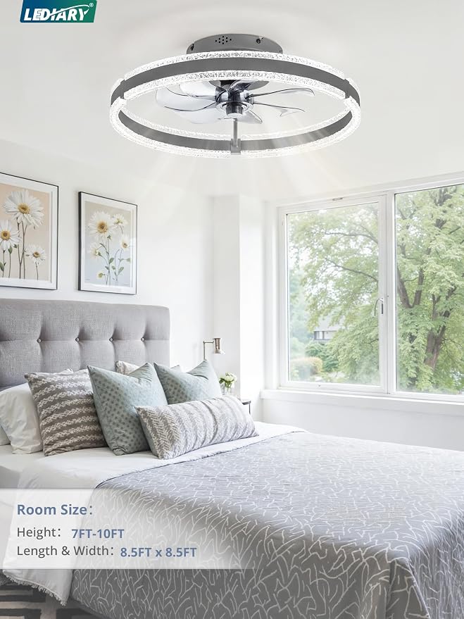 LEDIARY Ceiling Fans with Lights and Remote, 20'' Low Profile Ceiling Fan with Light, 3000-6000K Dimmable Fandelier Ceiling Fans, Modern Flush Mount Fan Light for Bedroom with 6 Wind Speeds-Sandy Gray | 3000-6000K Dimmable LED, 6 Wind Speeds, Quiet Rev...