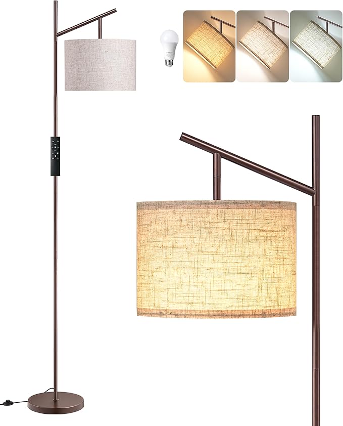 EDISHINE 64.7IN Minimalist Arc Floor Lamp with Remote & Foot Pedal Switch, 5CCT, Dimmable, Modern Floor Lamp for Living Room, Bedroom, Bulb Included, Brown