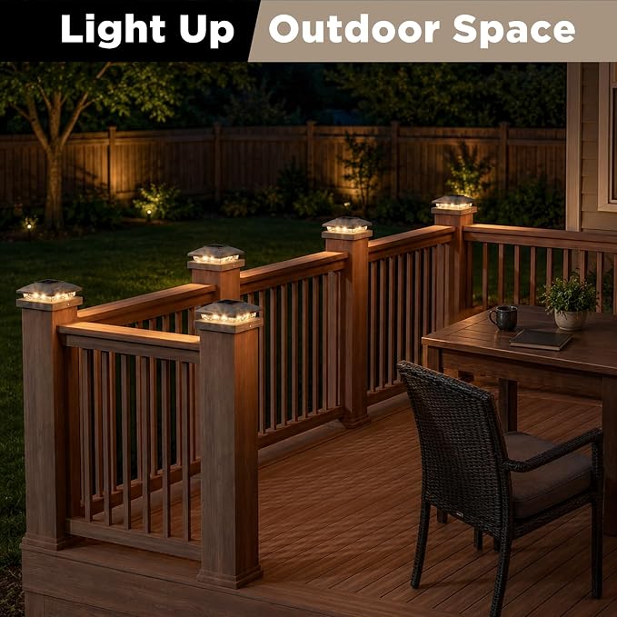 Solar Post Cap Lights Outdoor 24pack, Waterproof Solar Powered Deck Fence Post Lights Fit 4x4 Wood/Vinyl Posts, Bright Warm White Solar Post Lights Decorate Deck, Patio, Porch, Fence(Copper)