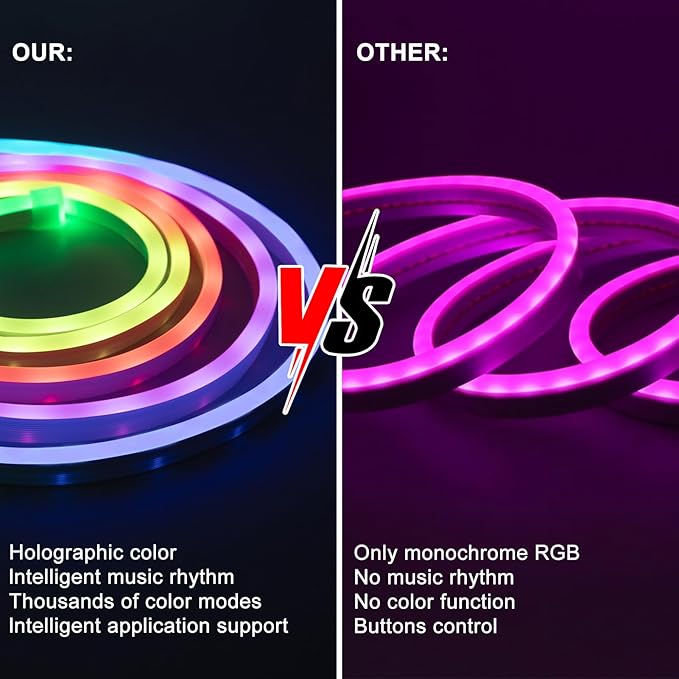 DBFAIRY Smart Neon Rope Light, 16.4Ft RGB Color Changing IC Neon Rope Lights with App Remote Music Sync, Silicone Waterproof Flexible DIY Rope Strip Lights for Living Room Gaming Party Outdoors Decor