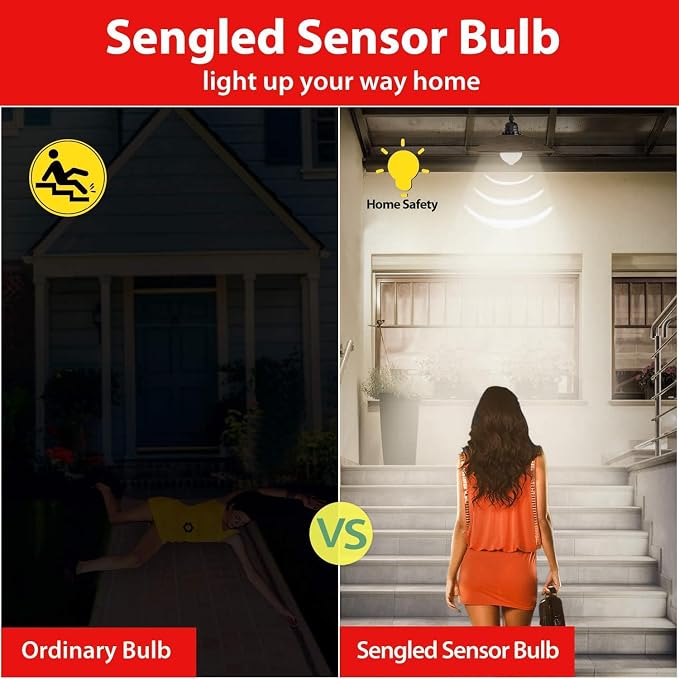 Sengled Motion Sensor Light Bulbs, A19 LED Dusk to Dawn Bulbs 5000K Daylight, Motion Activated Indoor Outdoor Light Bulbs 8.8W (60W Equivalent) 800 Lumens for Porch, Garage, Hallway, 2 Pack